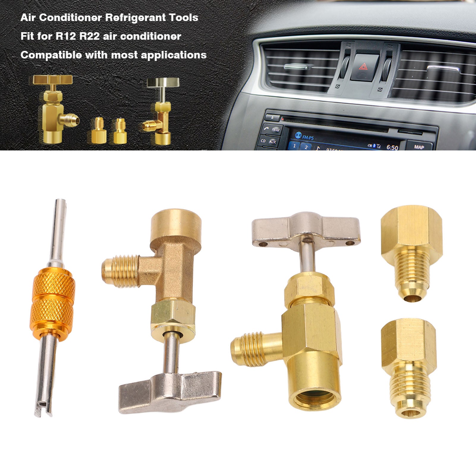 R134A Self Sealing Can Tap Valve Brass Puncture Style Dispenser Valve with Refrigerant Tank Adapters for Air Condition