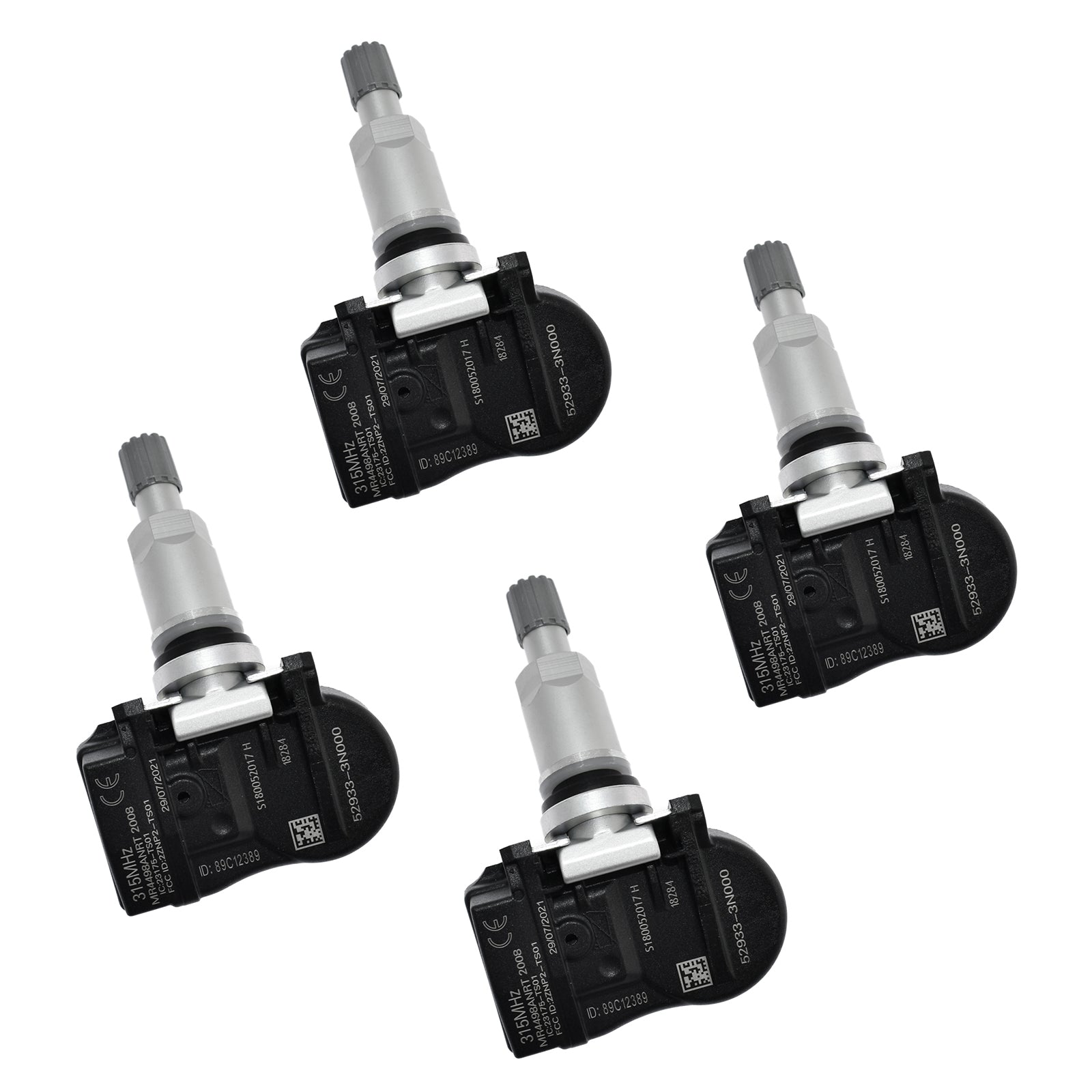 4Pcs Compact PRO Series 315MHz TPMS Tire Pressure Sensor | Preprogrammed for Select 25+ Korean Brand Models Rubber Valve Stem 529332M550 529333N000