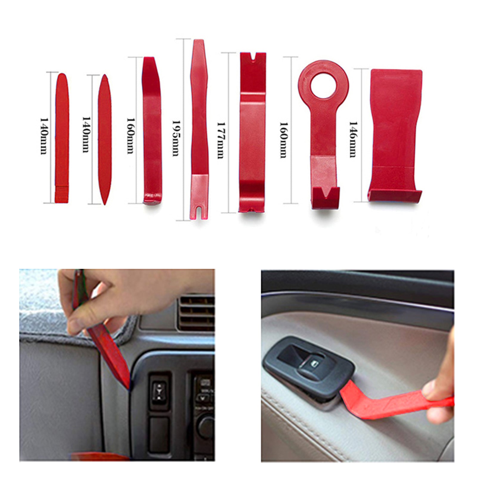 Stainless steel long distance hook tool Automotive emergency door opening tool set Oval handle Red warping piece set wedge air bag wrench combination tool