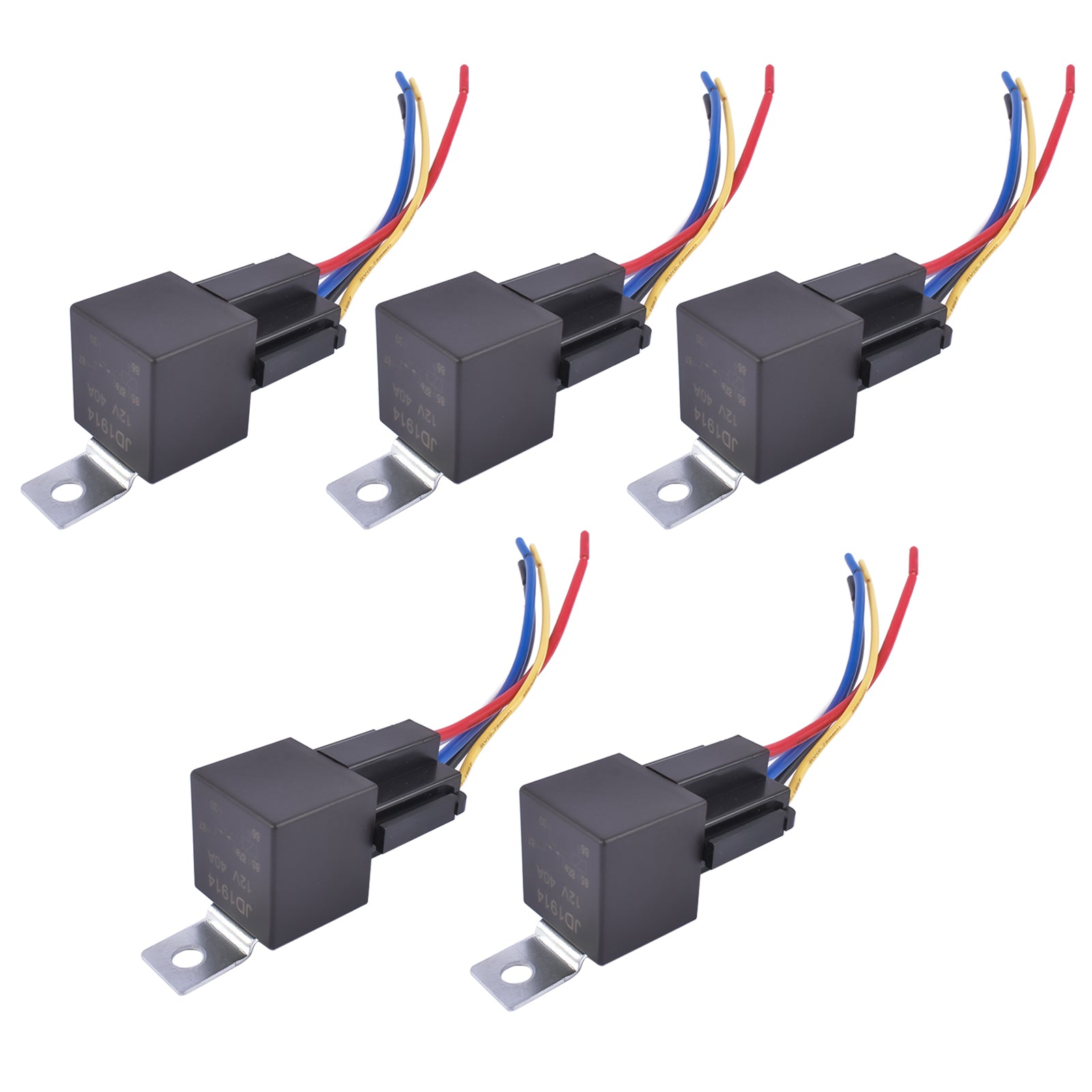 5Pcs Relays Switch 5Pin Harness Socket 12 Volt 40 Amp 5-Prong Waterproof Automotive Car SPDT