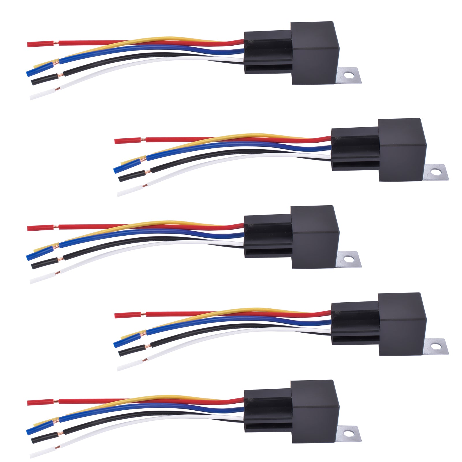 5Pcs Relays Switch 5Pin Harness Socket 12 Volt 40 Amp 5-Prong Waterproof Automotive Car SPDT