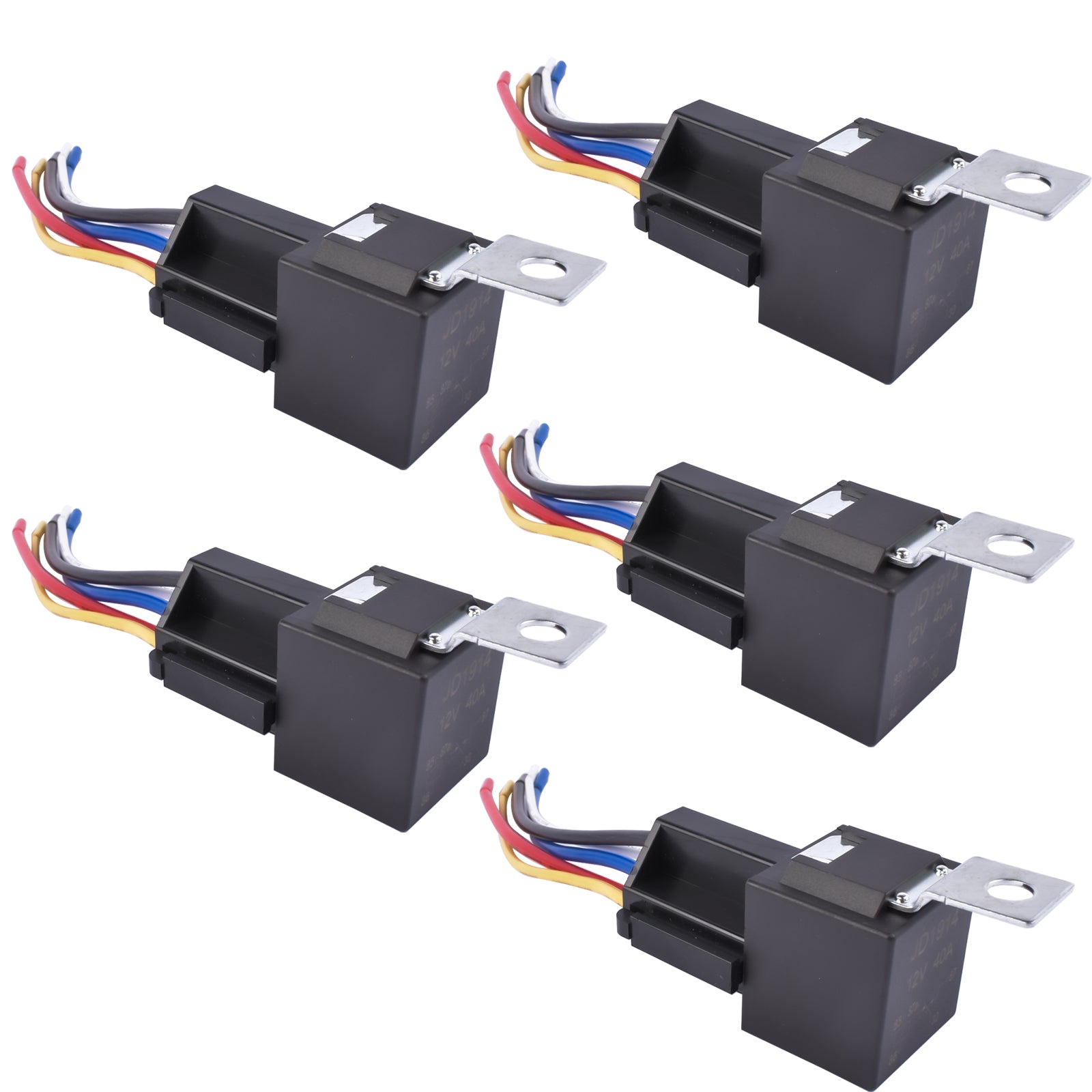 5Pcs Relays Switch 5Pin Harness Socket 12 Volt 40 Amp 5-Prong Waterproof Automotive Car SPDT