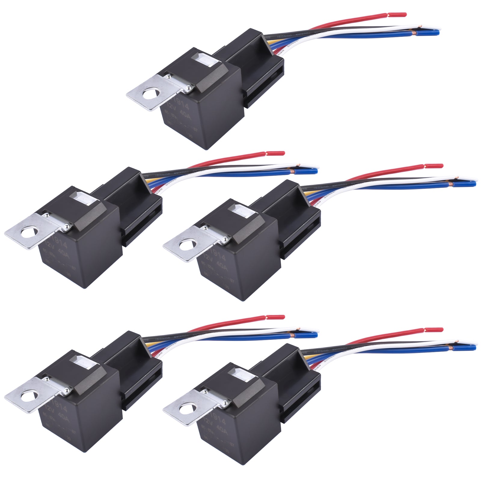 5Pcs Relays Switch 5Pin Harness Socket 12 Volt 40 Amp 5-Prong Waterproof Automotive Car SPDT