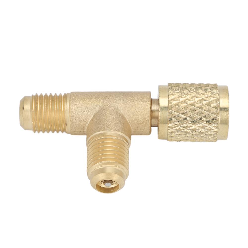 Quick Coupler Tee Adapter with Valve Core Brass 1/4in SAE Sturdy Structure for R22 R12 R134 Refrigerant Tee Adapter