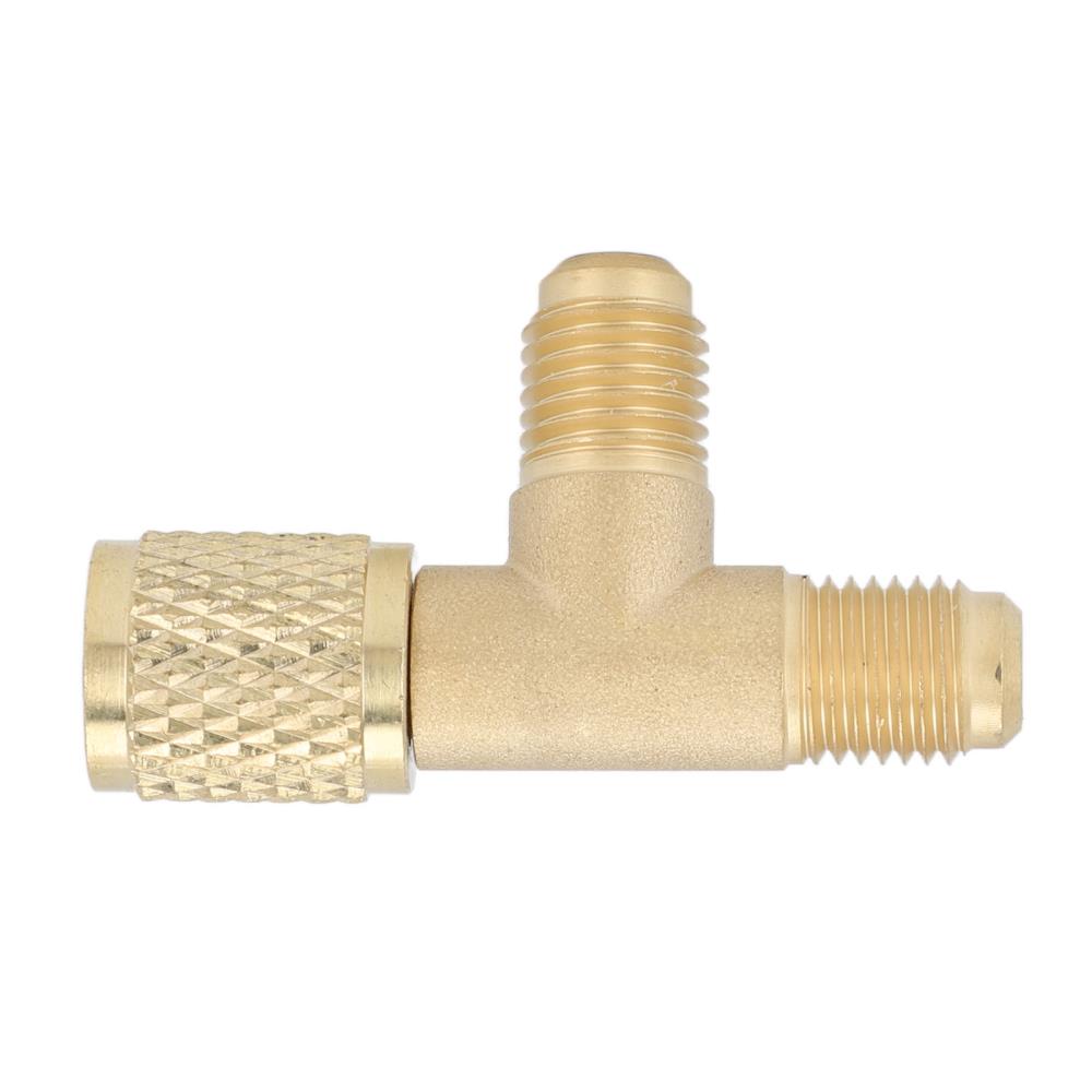 Quick Coupler Tee Adapter with Valve Core Brass 1/4in SAE Sturdy Structure for R22 R12 R134 Refrigerant Tee Adapter